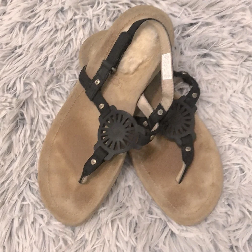 UGG Ayden Leather Sandals With Lamb Lining, Black
